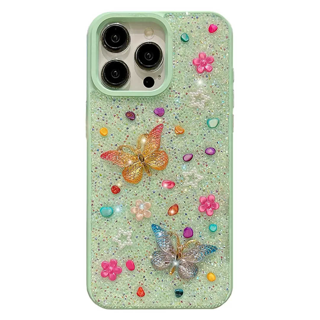 iPhone 13 Pro Max/iPhone 12 Pro Max Butterfly and Diamond Bling Case Green